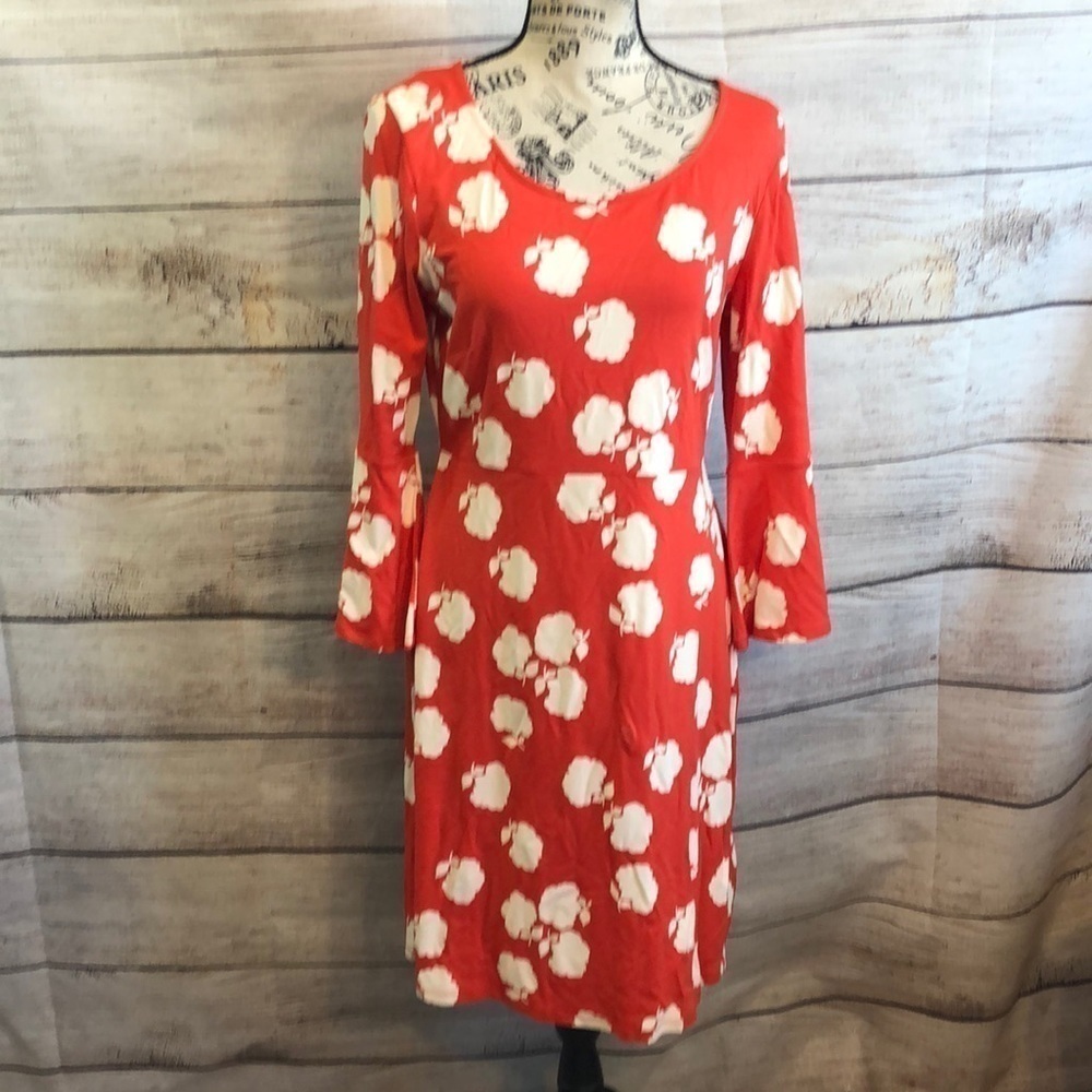 Boden Red and White Floral Long Sleeve Dress